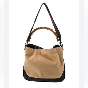 Authentic Gucci Tan and Black Shoulder Bag with Bamboo Handle. EUC.